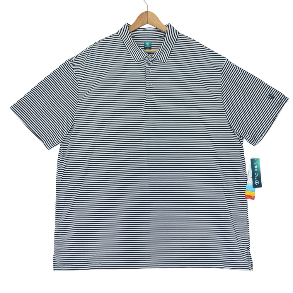 Pro Tour Polo Shirt Mens Size‎ 3X Blue White Striped Coolplay Golf Short Sleeve